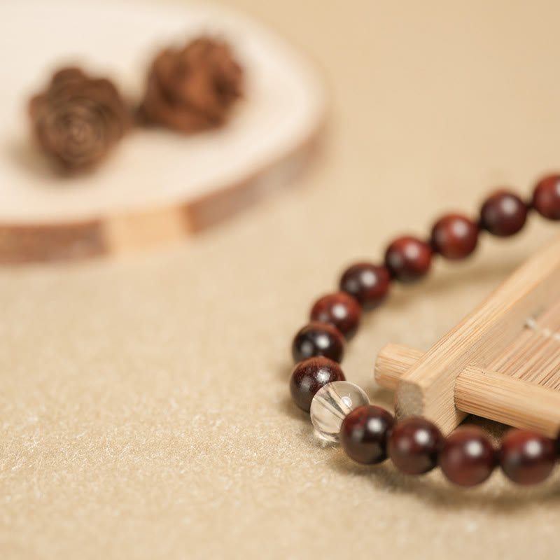 Nimara Ritual Small Leaf Red Sandalwood White Crystal Protection Bracelet