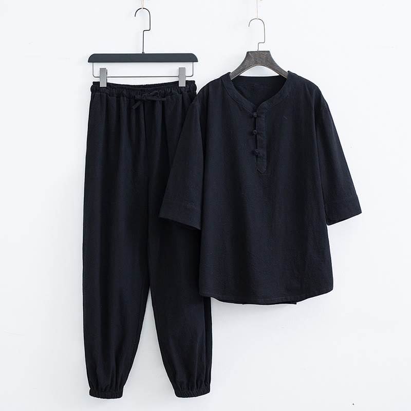 Nimara Ritual Solid Color Traditional Short Sleeve T-shirt Pants Clothing Men's Set