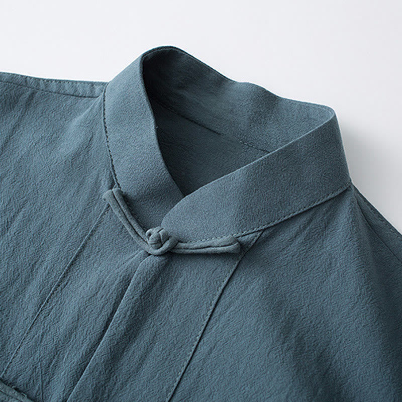 Nimara Ritual Frog-Button Chinese Tang Suit Half Sleeve Shirt Cotton Men Clothing With Pockets