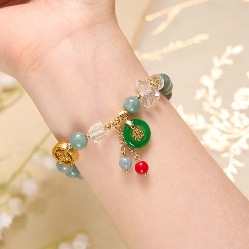 Nimara Ritual Strawberry Quartz Jade Fu Character Charm Healing Bracelet