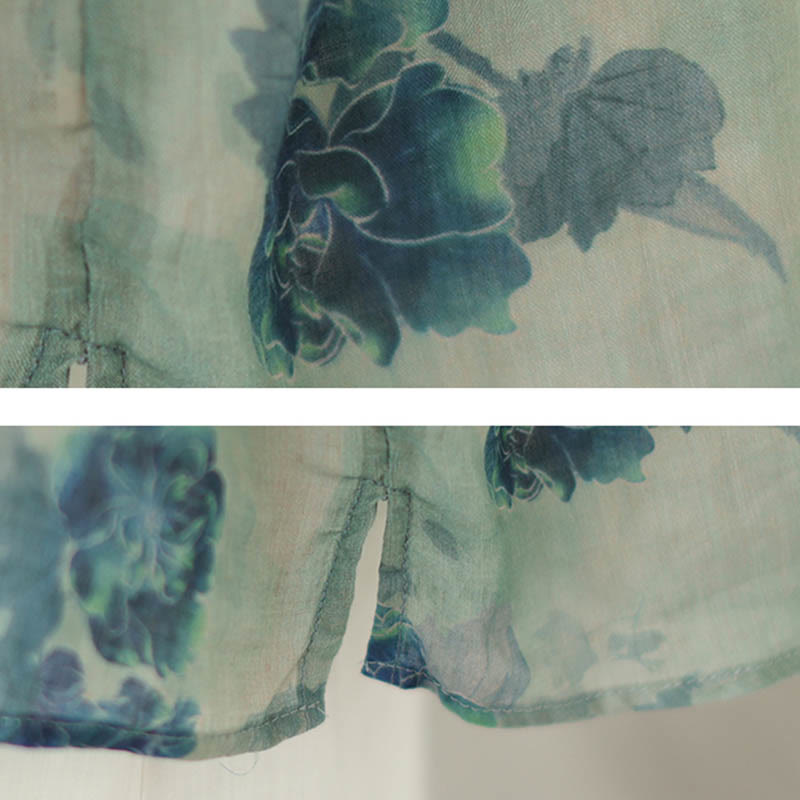Nimara Ritual PLUS SIZE Blue Jacaranda Flower Design Three Quarter Sleeve Shirt