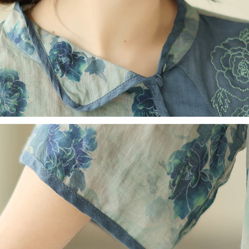 Nimara Ritual PLUS SIZE Blue Jacaranda Flower Design Three Quarter Sleeve Shirt