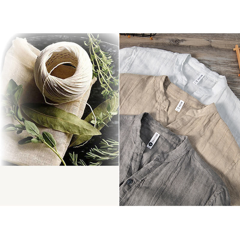 Nimara Ritual Solid Color Long Sleeve Half Button Shirt Cotton Linen Men Clothing