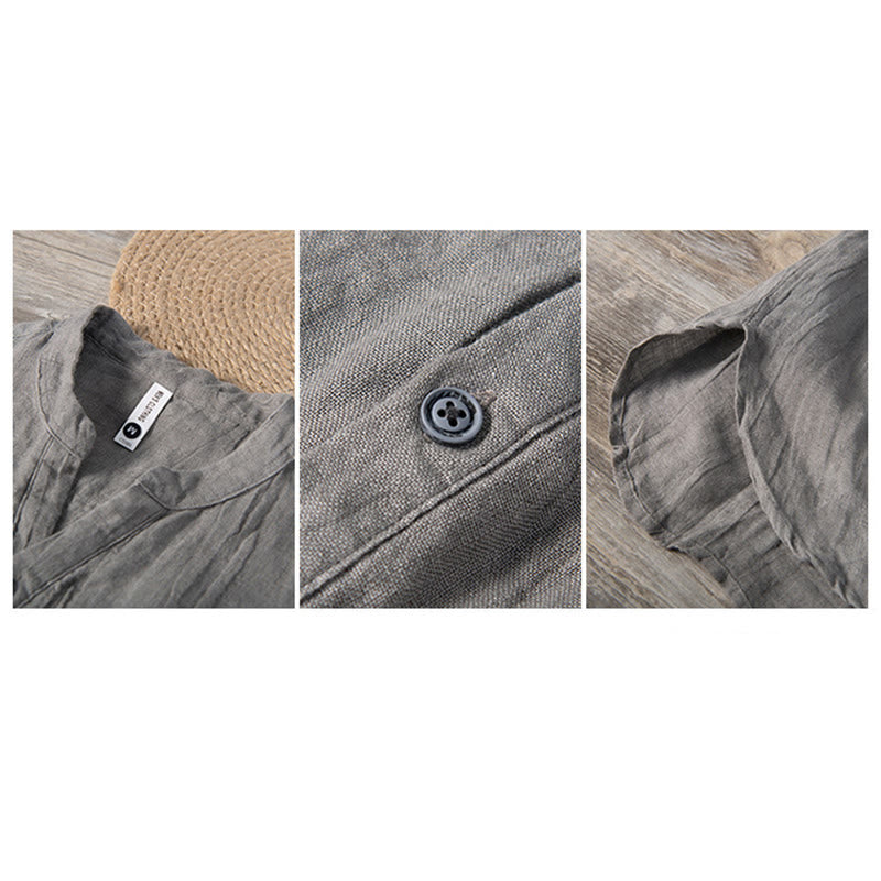 Nimara Ritual Solid Color Long Sleeve Half Button Shirt Cotton Linen Men Clothing