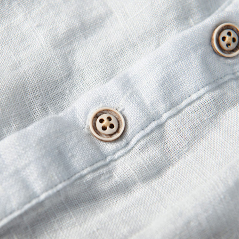 Nimara Ritual Solid Color Long Sleeve Half Button Shirt Cotton Linen Men Clothing