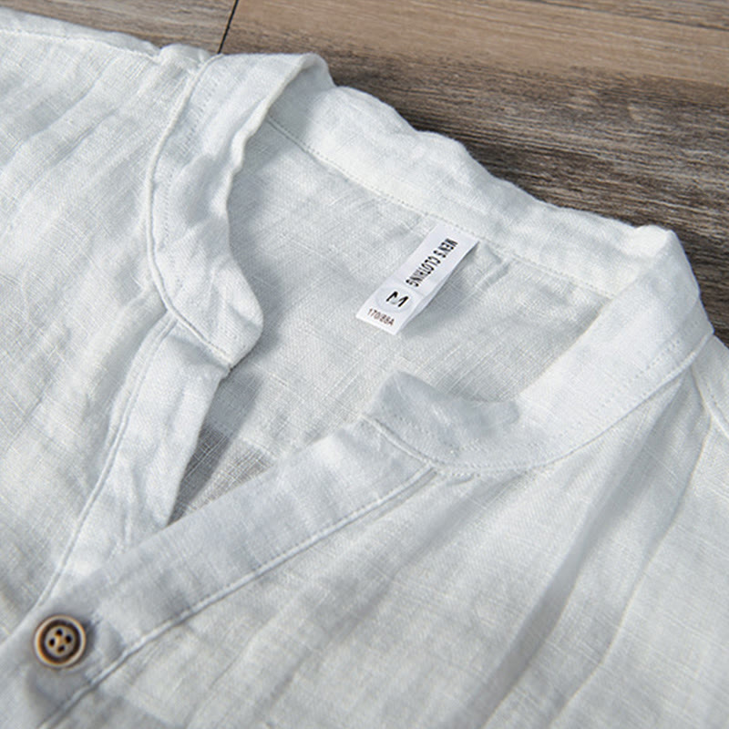 Nimara Ritual Solid Color Long Sleeve Half Button Shirt Cotton Linen Men Clothing