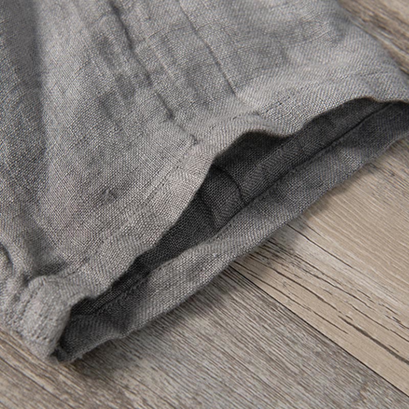 Nimara Ritual Solid Color Short Sleeve Half Button Shirt Cotton Linen Men Clothing