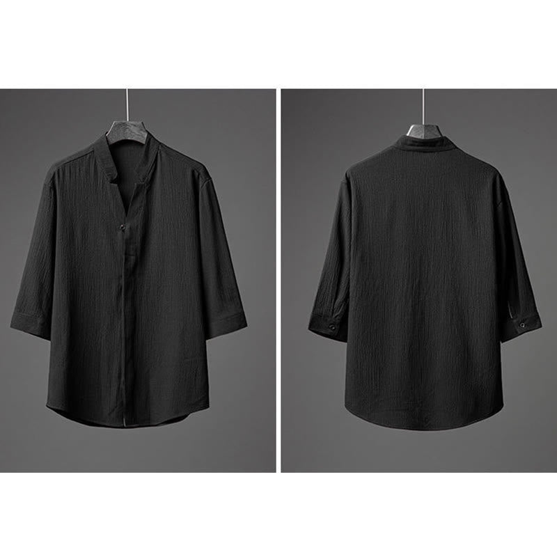 Nimara Ritual 2Pcs Solid Color Texture Button Half Sleeve Shirt Pants Men's Set