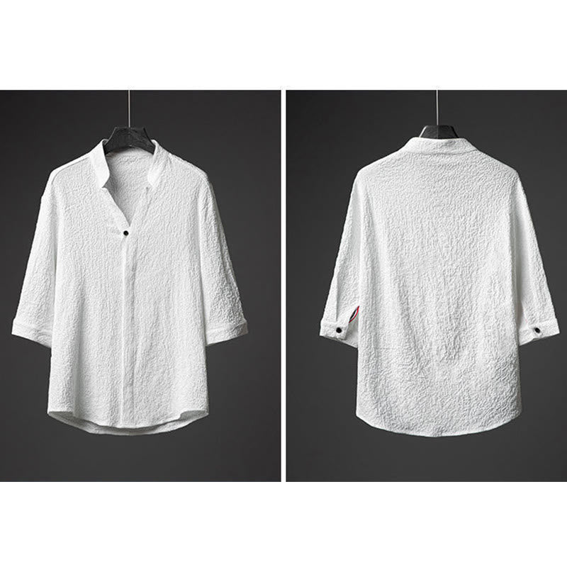 Nimara Ritual 2Pcs Solid Color Texture Button Half Sleeve Shirt Pants Men's Set
