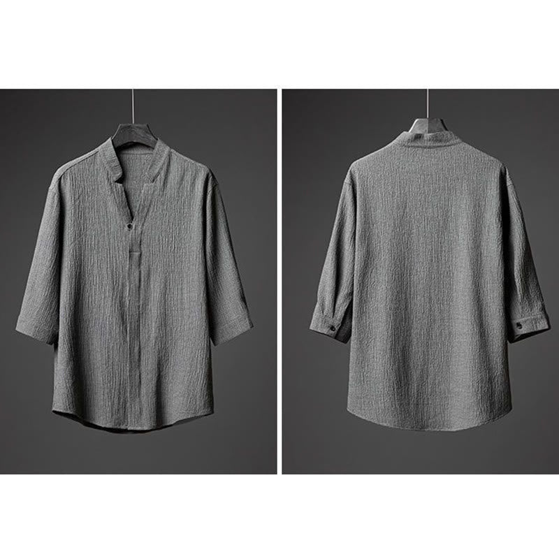 Nimara Ritual 2Pcs Solid Color Texture Button Half Sleeve Shirt Pants Men's Set