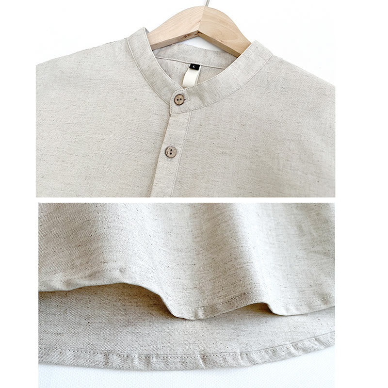 Nimara Ritual Solid Color Men Short Sleeve Button Linen Shirt
