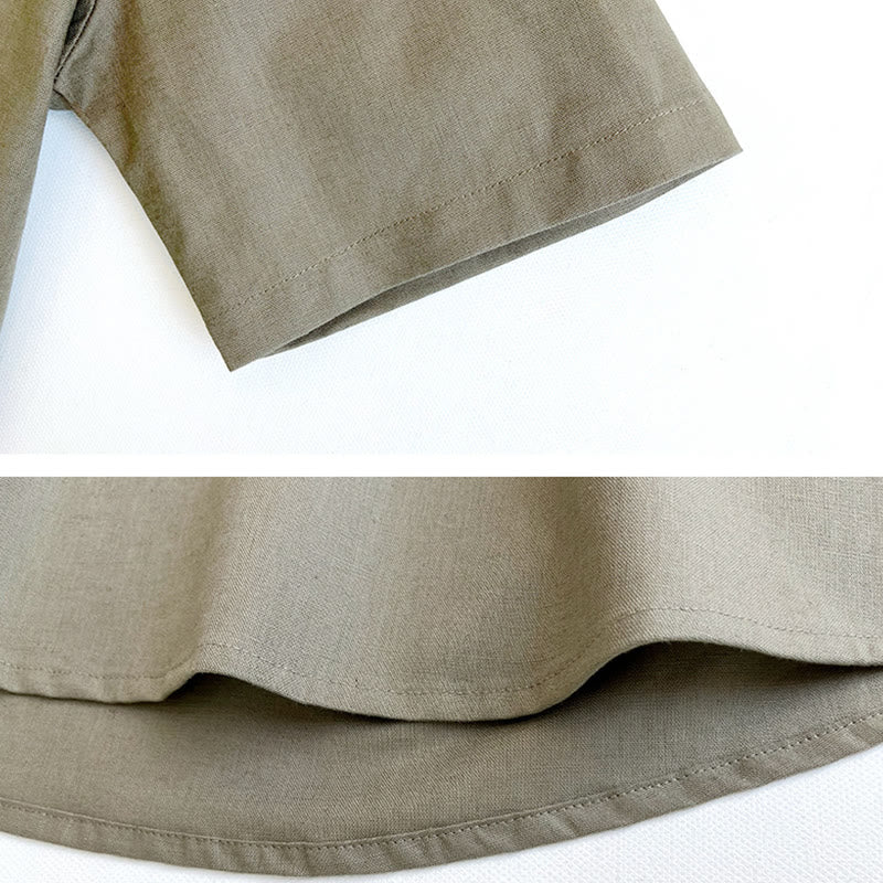 Nimara Ritual Solid Color Men Short Sleeve Button Linen Shirt