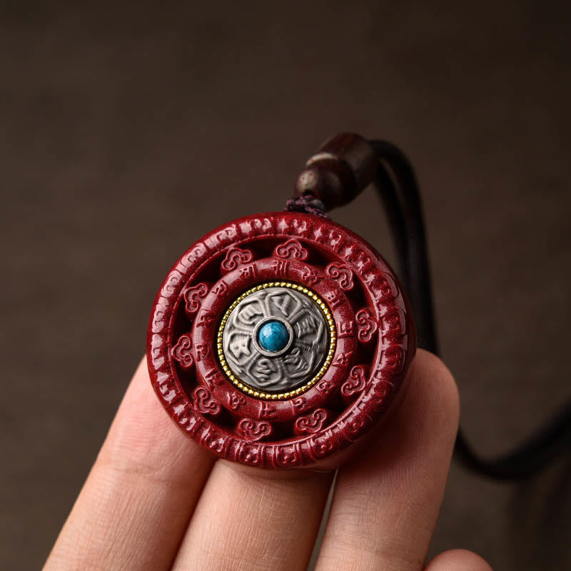 Nimara Ritual Cinnabar Om Mani Padme Hum Blessing Rotatable Necklace Pendant Key Chain