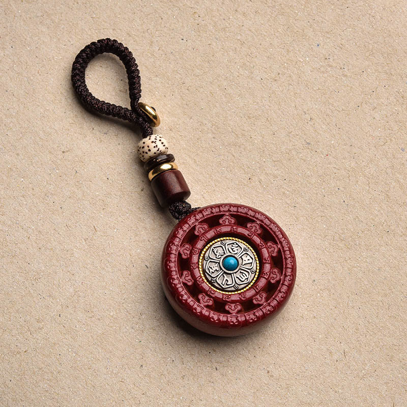 Nimara Ritual Cinnabar Om Mani Padme Hum Blessing Rotatable Necklace Pendant Key Chain
