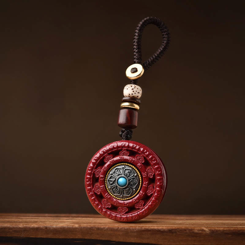 Nimara Ritual Cinnabar Om Mani Padme Hum Blessing Rotatable Necklace Pendant Key Chain