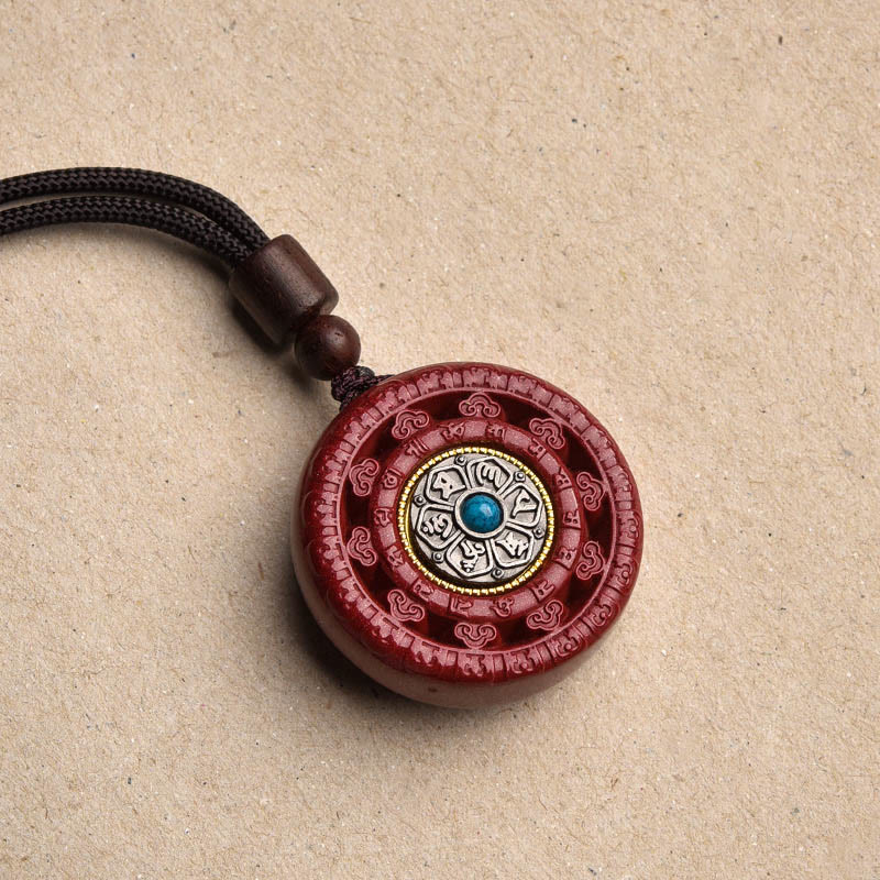 Nimara Ritual Cinnabar Om Mani Padme Hum Blessing Rotatable Necklace Pendant Key Chain