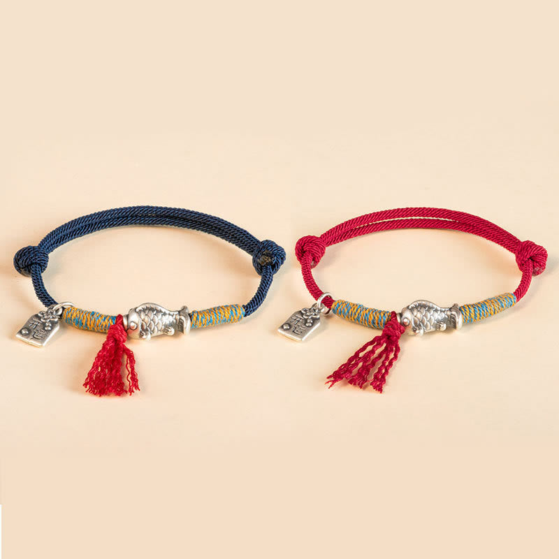 Nimara Ritual 999 Sterling Silver Red String Lucky Koi Fish Protection Bracelet