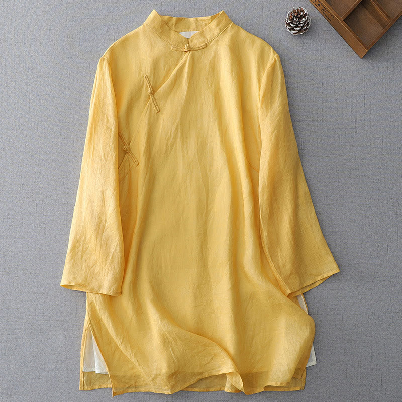 Nimara Ritual Solid Color Frog-Button Three Quarter Sleeve Double Layer Shirt