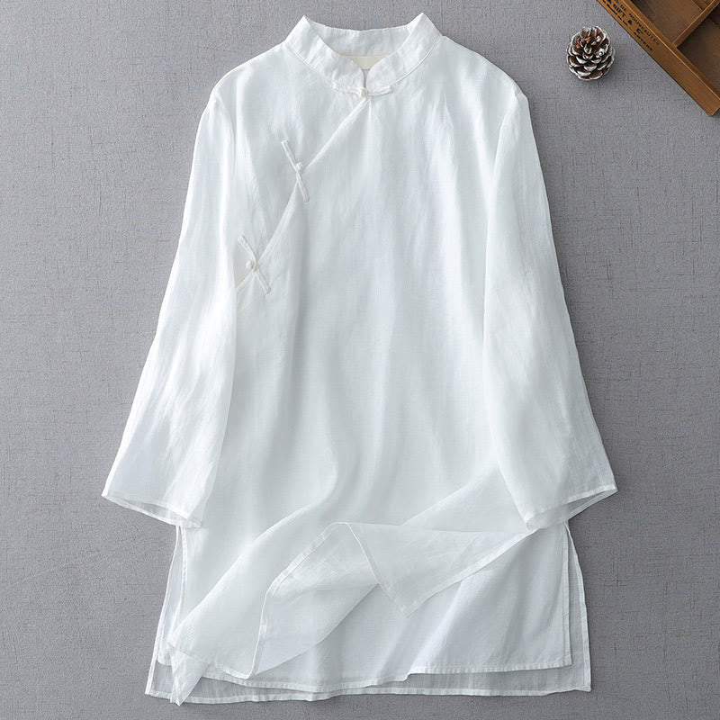 Nimara Ritual Solid Color Frog-Button Three Quarter Sleeve Double Layer Shirt