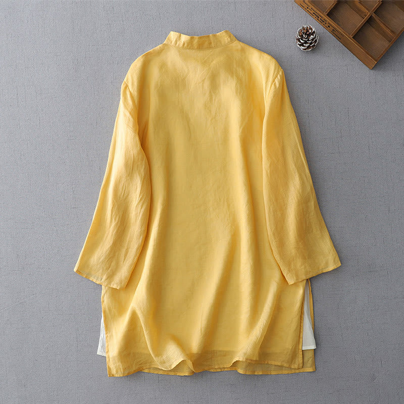 Nimara Ritual Solid Color Frog-Button Three Quarter Sleeve Double Layer Shirt