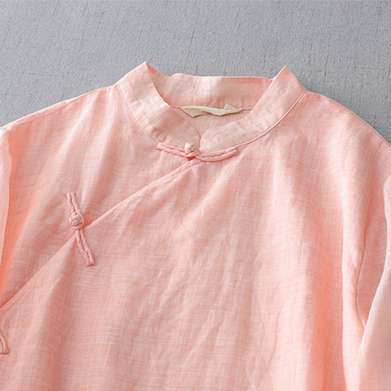 Nimara Ritual Solid Color Frog-Button Three Quarter Sleeve Double Layer Shirt