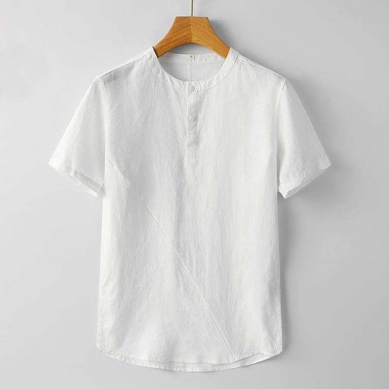 Nimara Ritual Summer Men's Solid Color Button Short Sleeve Cotton Linen Shirt