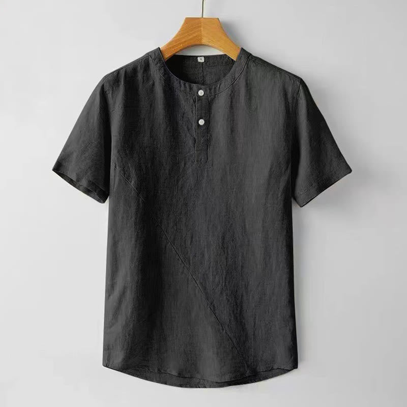 Nimara Ritual Summer Men's Solid Color Button Short Sleeve Cotton Linen Shirt