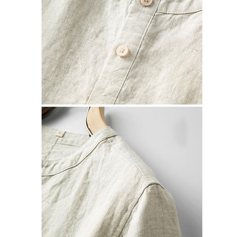 Nimara Ritual Summer Men's Solid Color Button Short Sleeve Cotton Linen Shirt