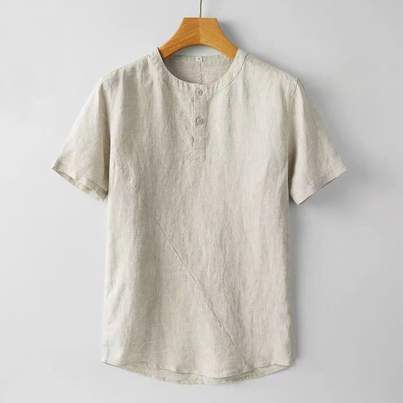 Nimara Ritual Summer Men's Solid Color Button Short Sleeve Cotton Linen Shirt