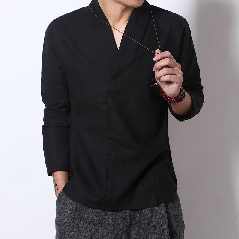 Nimara Ritual Casual V-Neck Long Sleeve Shirt Men Clothing