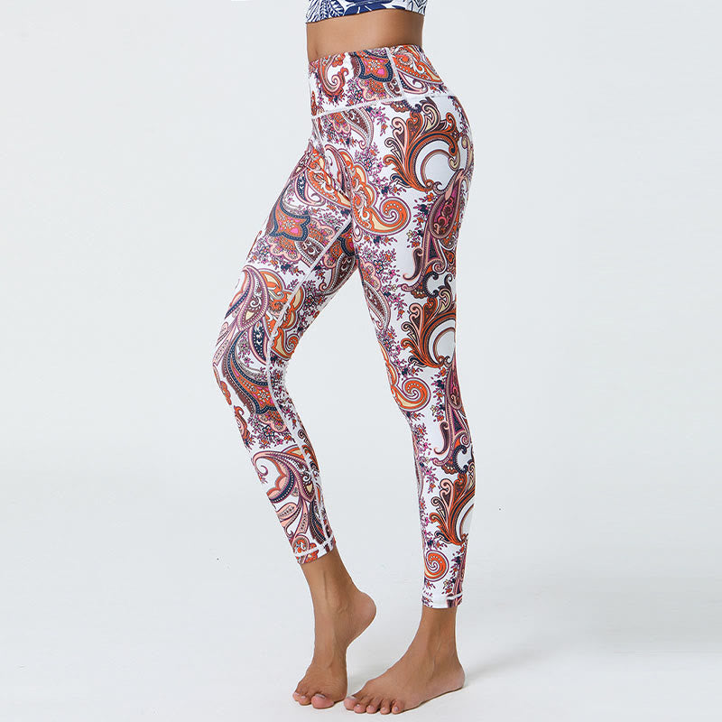 Nimara Ritual Flowers Feathers Sun Moon Print Sports Fitness Yoga High Waist Leggings Women's Pants