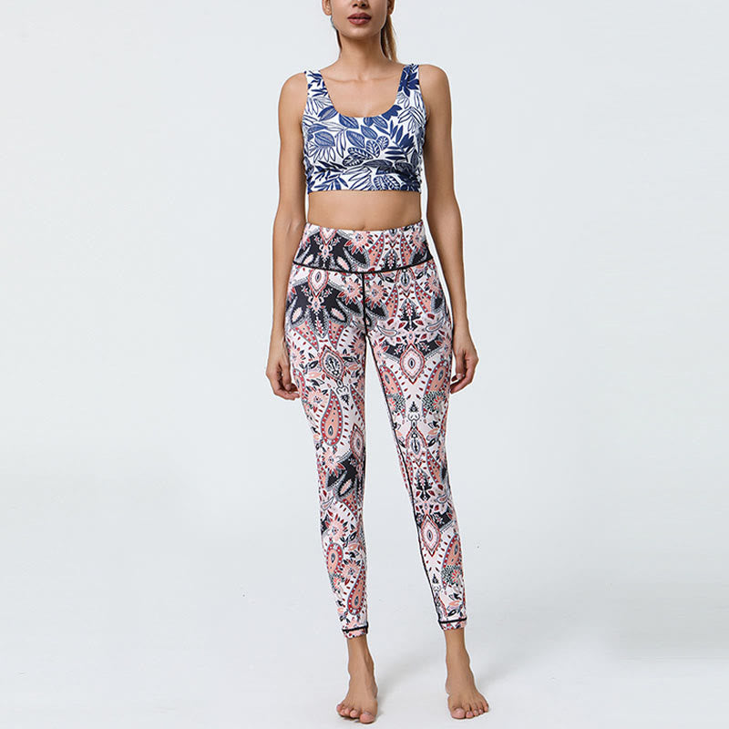 Nimara Ritual Flowers Feathers Sun Moon Print Sports Fitness Yoga High Waist Leggings Women's Pants