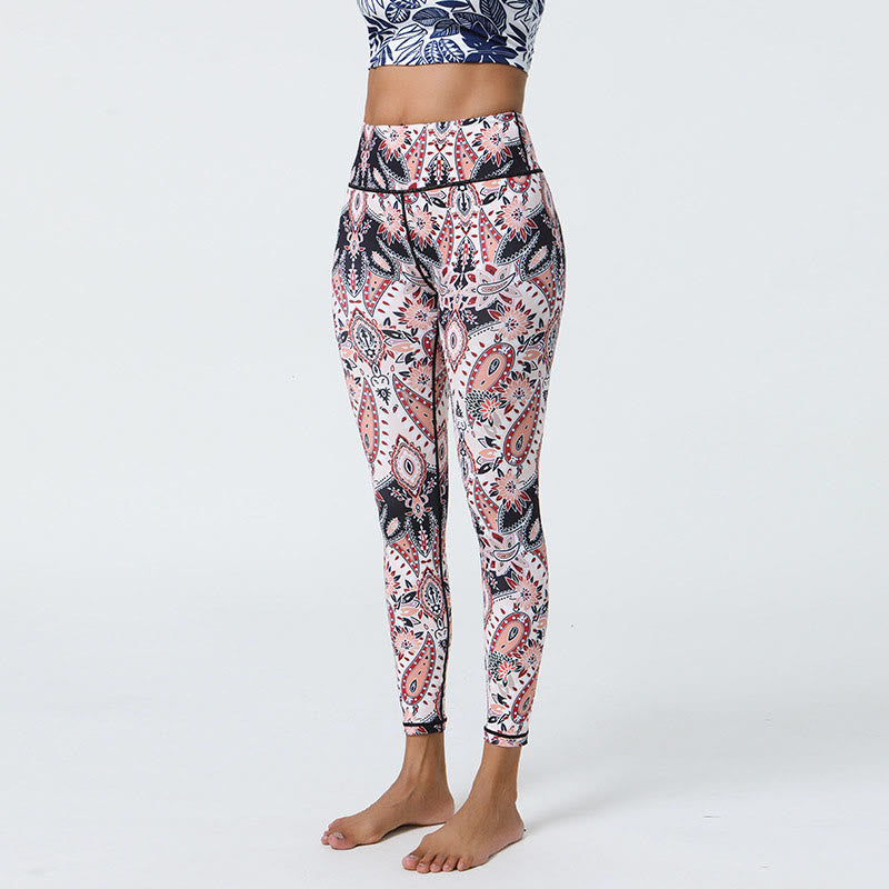 Nimara Ritual Flowers Feathers Sun Moon Print Sports Fitness Yoga High Waist Leggings Women's Pants