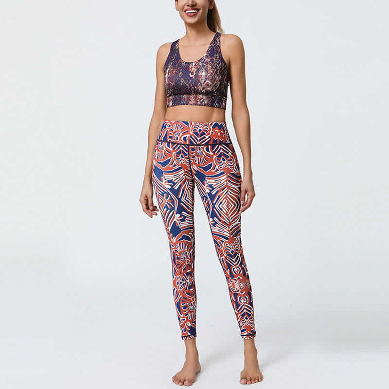Nimara Ritual Flowers Feathers Sun Moon Print Sports Fitness Yoga High Waist Leggings Women's Pants