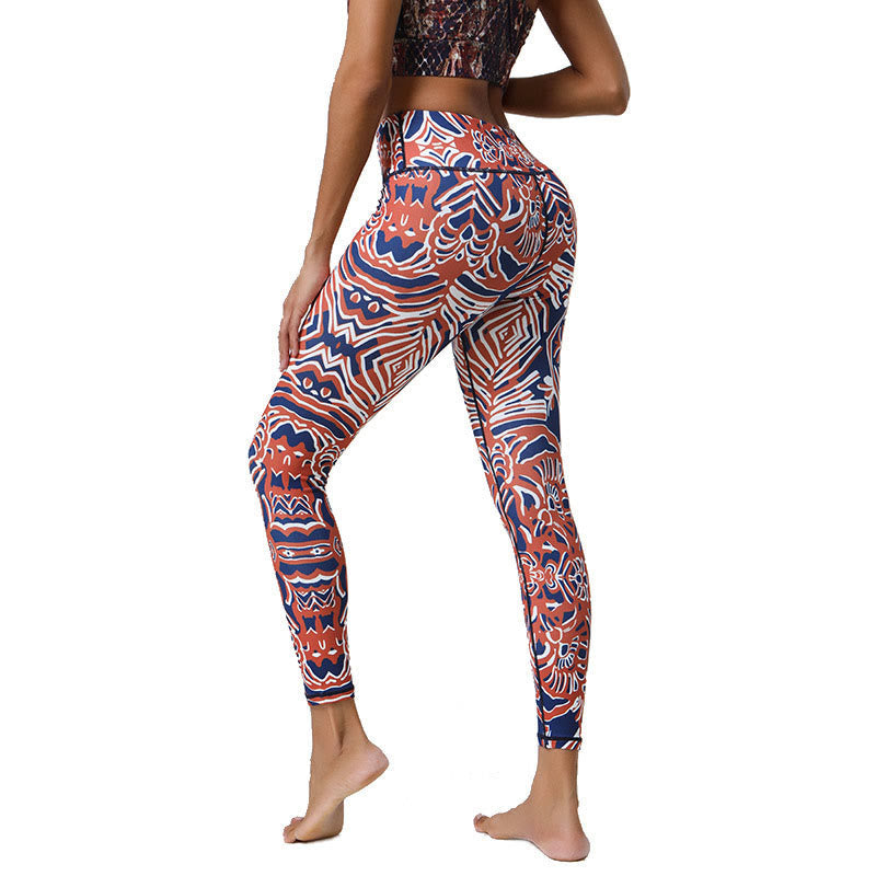Nimara Ritual Flowers Feathers Sun Moon Print Sports Fitness Yoga High Waist Leggings Women's Pants