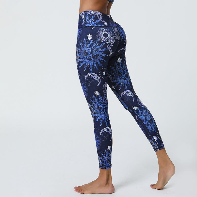 Nimara Ritual Flowers Feathers Sun Moon Print Sports Fitness Yoga High Waist Leggings Women's Pants