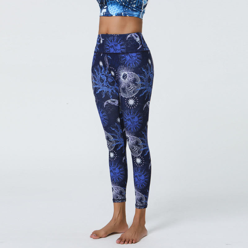Nimara Ritual Flowers Feathers Sun Moon Print Sports Fitness Yoga High Waist Leggings Women's Pants