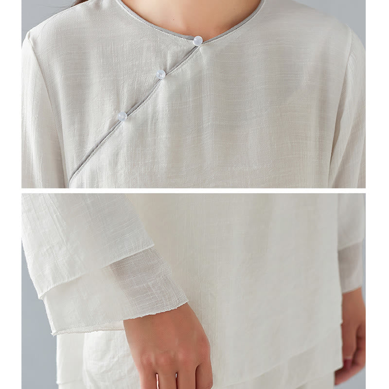 Nimara Ritual 2Pcs Three Quarter Sleeve Long Sleeve Shirt Wide Leg Pants Meditation Cotton Linen Clothing Women's Set