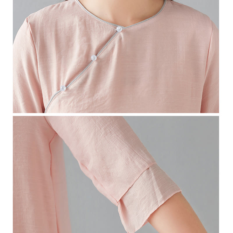 Nimara Ritual 2Pcs Three Quarter Sleeve Long Sleeve Shirt Wide Leg Pants Meditation Cotton Linen Clothing Women's Set