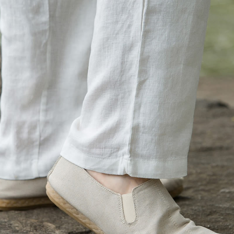 Nimara Ritual Solid Color Cotton Linen Men's Wide Leg Pants With Pockets