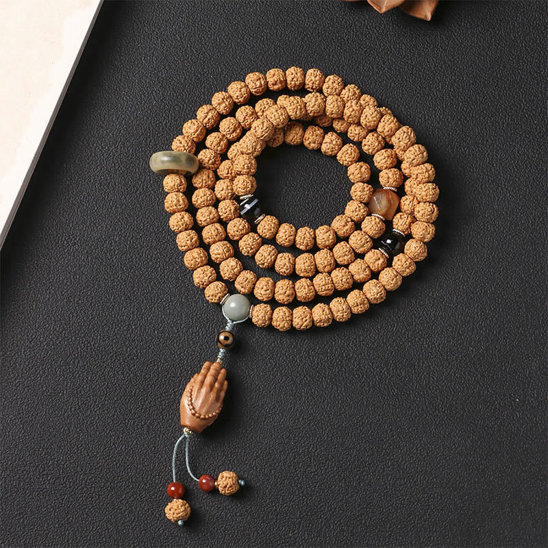 Nimara Ritual Bodhi Seed Three-eyed Dzi Bead Buddha Hand Charm Wealth Bracelet