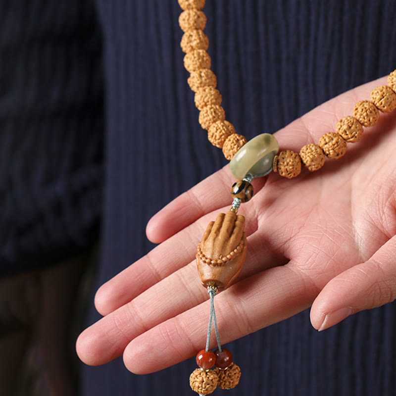 Nimara Ritual Bodhi Seed Three-eyed Dzi Bead Buddha Hand Charm Wealth Bracelet
