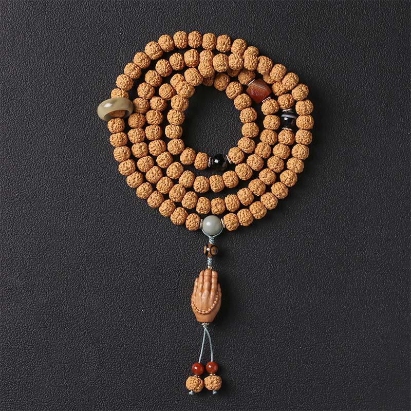 Nimara Ritual Bodhi Seed Three-eyed Dzi Bead Buddha Hand Charm Wealth Bracelet