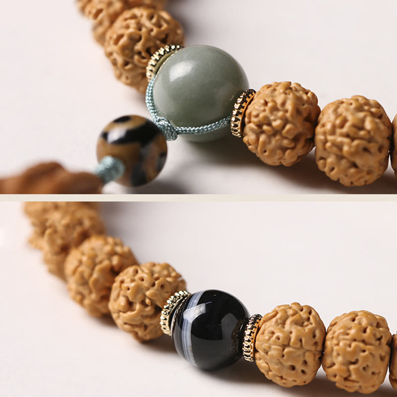 Nimara Ritual Bodhi Seed Three-eyed Dzi Bead Buddha Hand Charm Wealth Bracelet