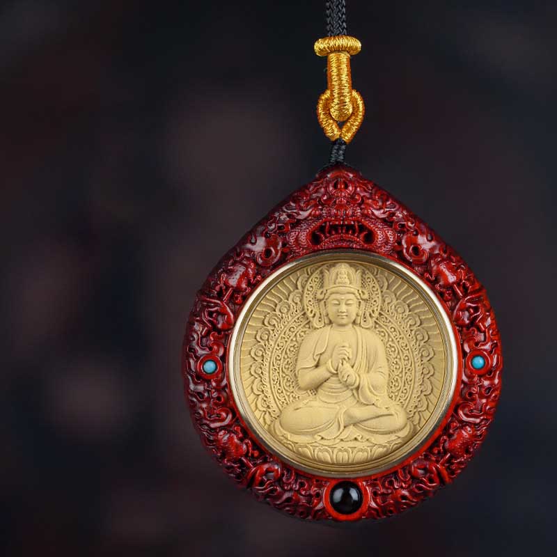 Nimara Ritual Chinese Zodiac Natal Buddha Small Leaf Red Sandalwood Ebony Longevity Necklace Pendant