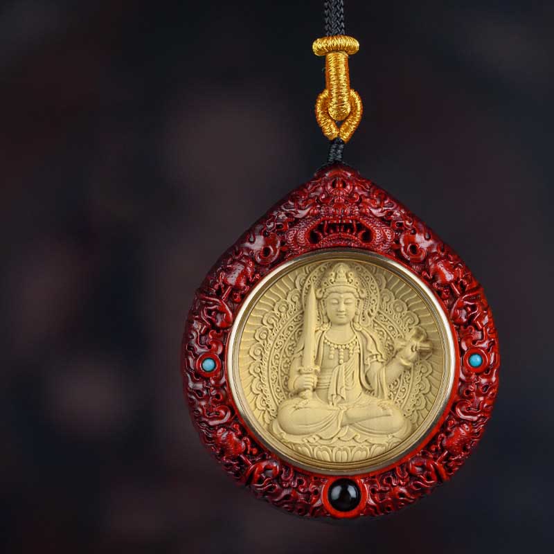 Nimara Ritual Chinese Zodiac Natal Buddha Small Leaf Red Sandalwood Ebony Longevity Necklace Pendant