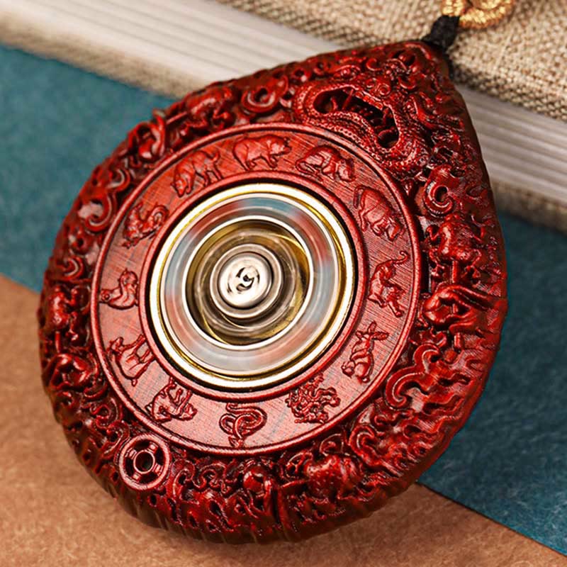 Nimara Ritual Chinese Zodiac Natal Buddha Small Leaf Red Sandalwood Ebony Longevity Necklace Pendant