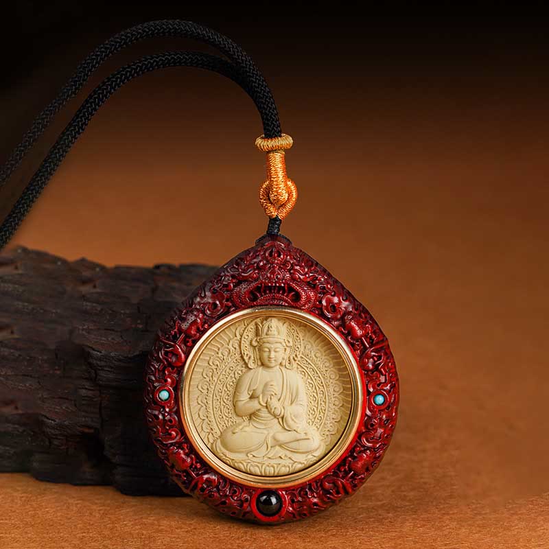 Nimara Ritual Chinese Zodiac Natal Buddha Small Leaf Red Sandalwood Ebony Longevity Necklace Pendant
