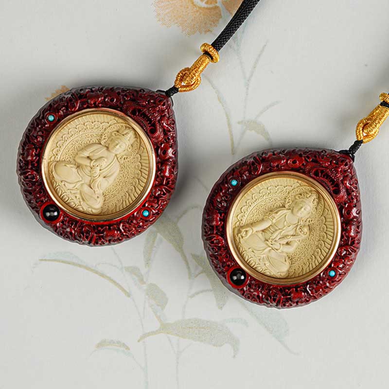 Nimara Ritual Chinese Zodiac Natal Buddha Small Leaf Red Sandalwood Ebony Longevity Necklace Pendant