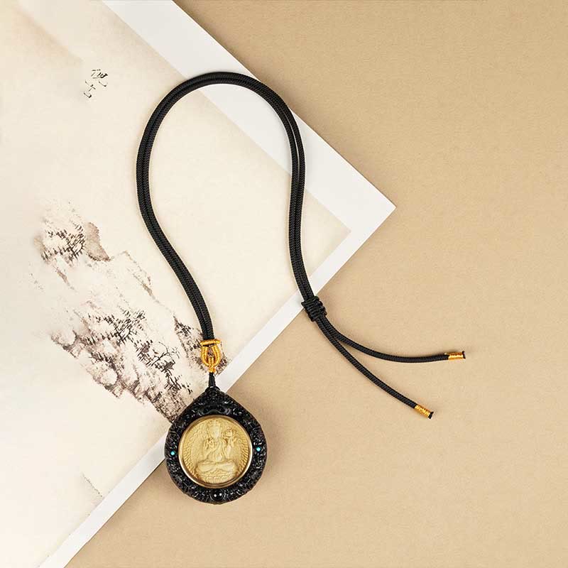 Nimara Ritual Chinese Zodiac Natal Buddha Small Leaf Red Sandalwood Ebony Longevity Necklace Pendant